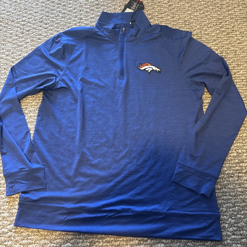 Antigua Denver Broncos 1/4 Zip Long Sleeve Medium Men's Blue Pullover NWT NFL - Picture 2 of 5